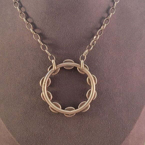 Sterling Dorothy Secatero Navajo Kingman Blue Turquoise Circle Necklace - Picture 10 of 13